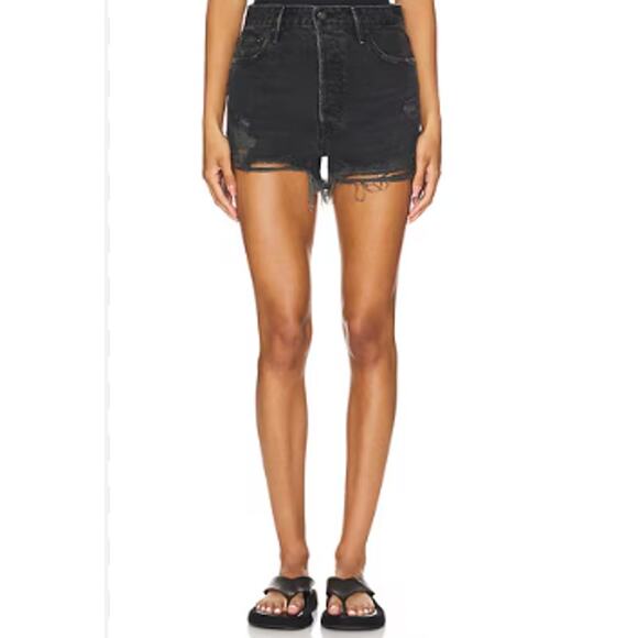 Pistola Denim Short WMNS 27High Rise Cut-Off Distressed Black Straight Zip Fly - Picture 2 of 9